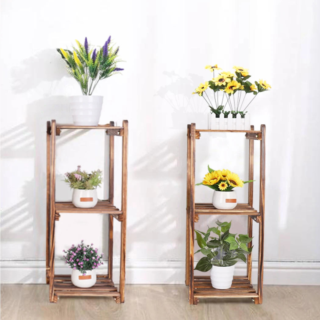 Multi-Tier Stylish Bamboo Plant Stand Indoor Outdoor 10 Pot Bonsai Flower Display Shelf Holder Rack