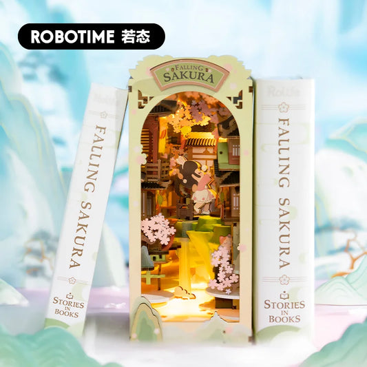 Robotime Rolife Falling Sakura Book Nook with LED Lights – Easy Assembly Home Décor, Perfect Gift for Families and Children (TGB05)