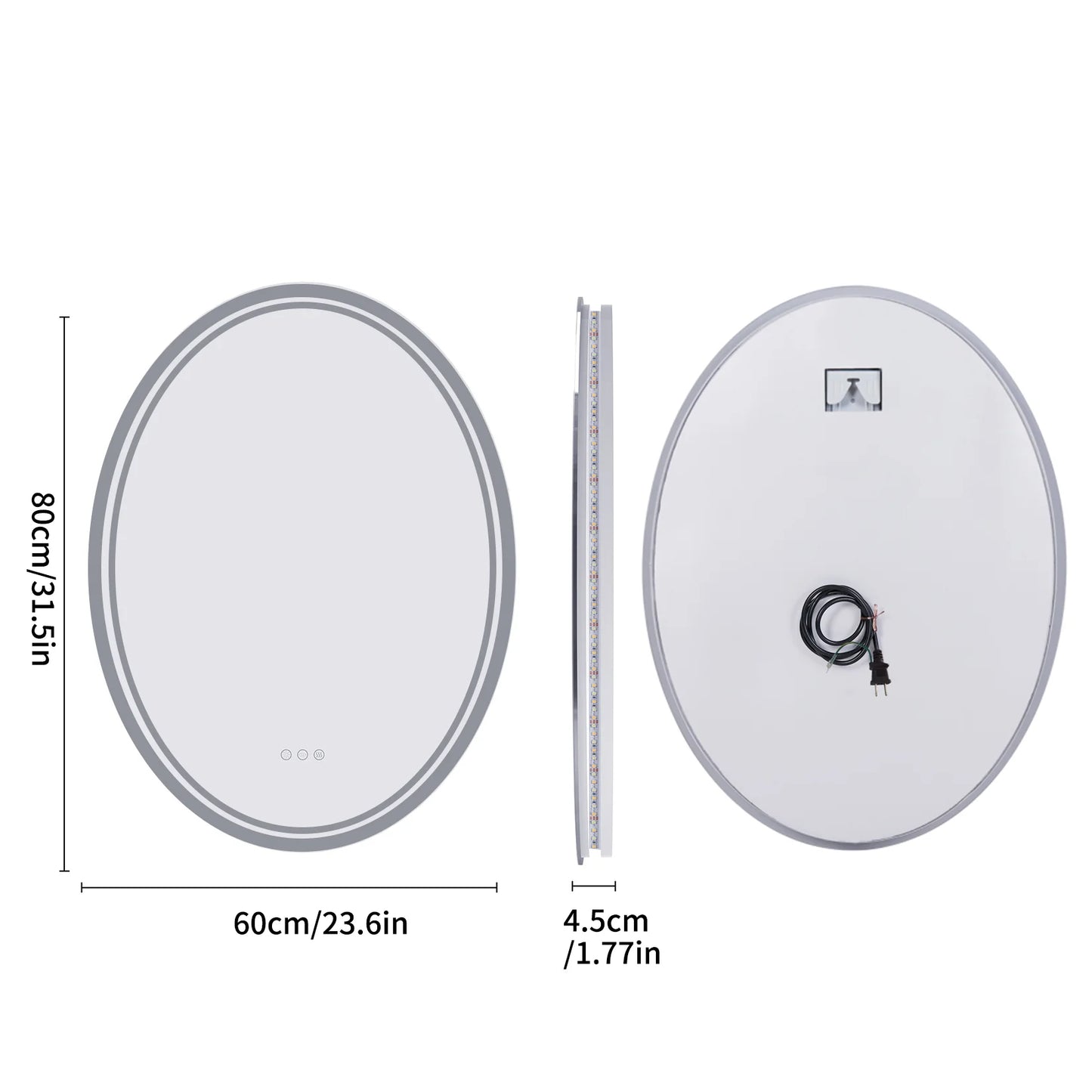 LED Bathroom Mirror Backlit Oval Vanity Mirror with Lights Wall Mounted Anti-Fog Lighted Bathroom Mirror Dimmable Makeup Mirror