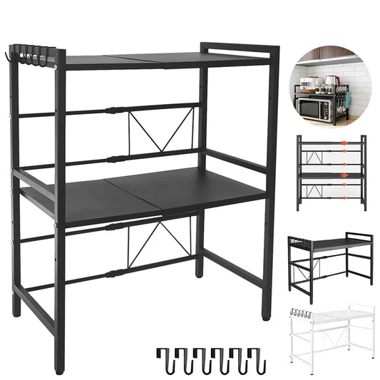Microwave Oven Rack Seasoning Shelf Bilayer Oven Storage Rack Retractable Countertop Organizer Kitchen Accessories