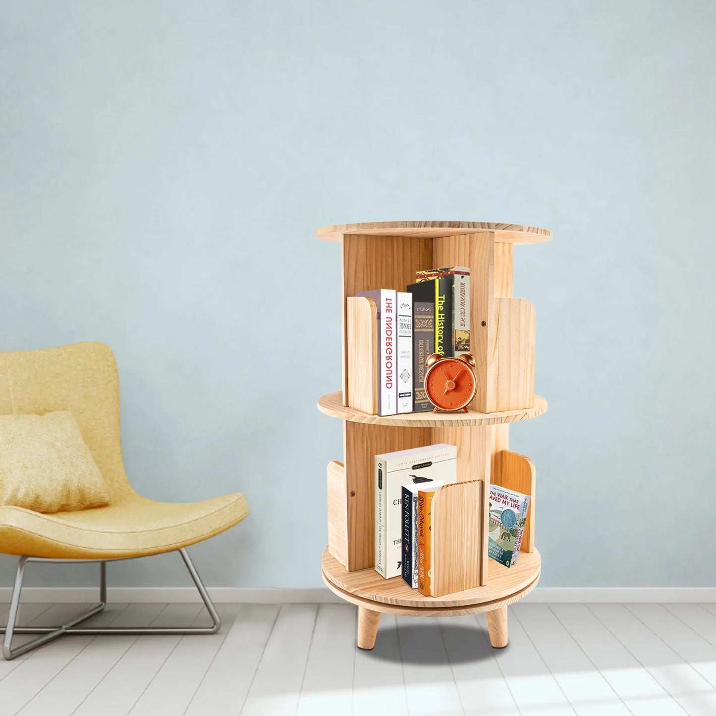 1/2/3/4/5/6 Tier Wooden Bookcase Rotatable Floor Stand Multifunctional Showcase Organizer