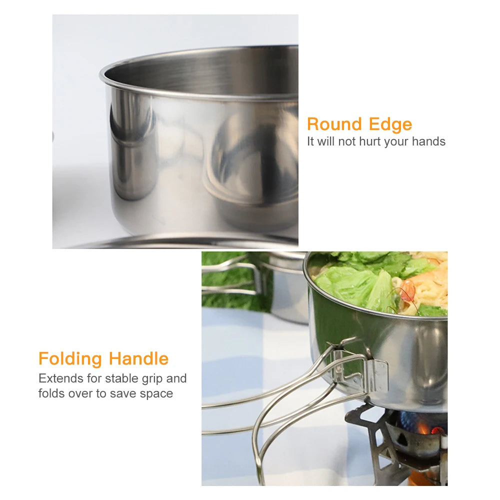 Outdoor Stainless-Steel Camping Cookware Set Camping Bowl Outdoor Bowl Pot Set Hiking Backpacking Cooking Picnic  Cooking  Tool