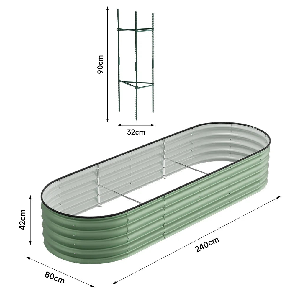 240CM Green Gardens Plan Oval-Shaped Galvanized Steel Raised Garden Bed