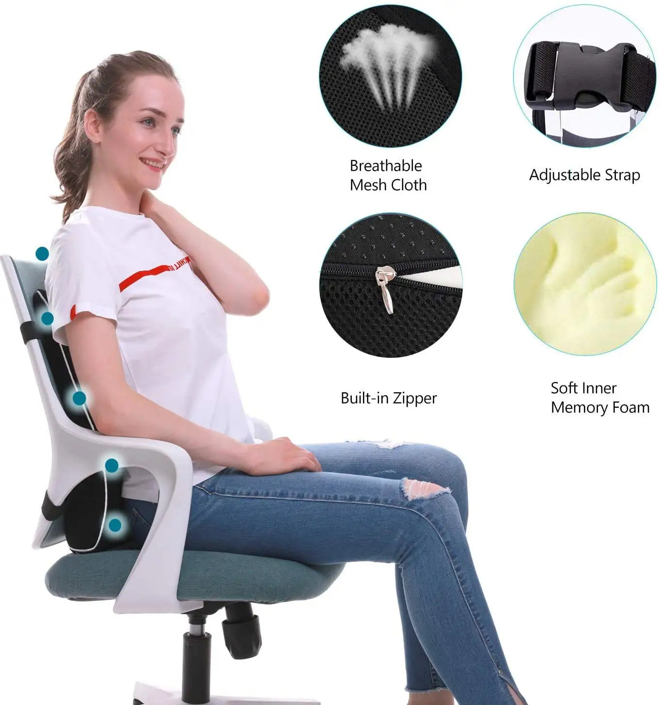Lumbar Support Pillow, Memory Foam Back Support Cushion Lumbar Support for Office Chair, Car Seat, Recliner
