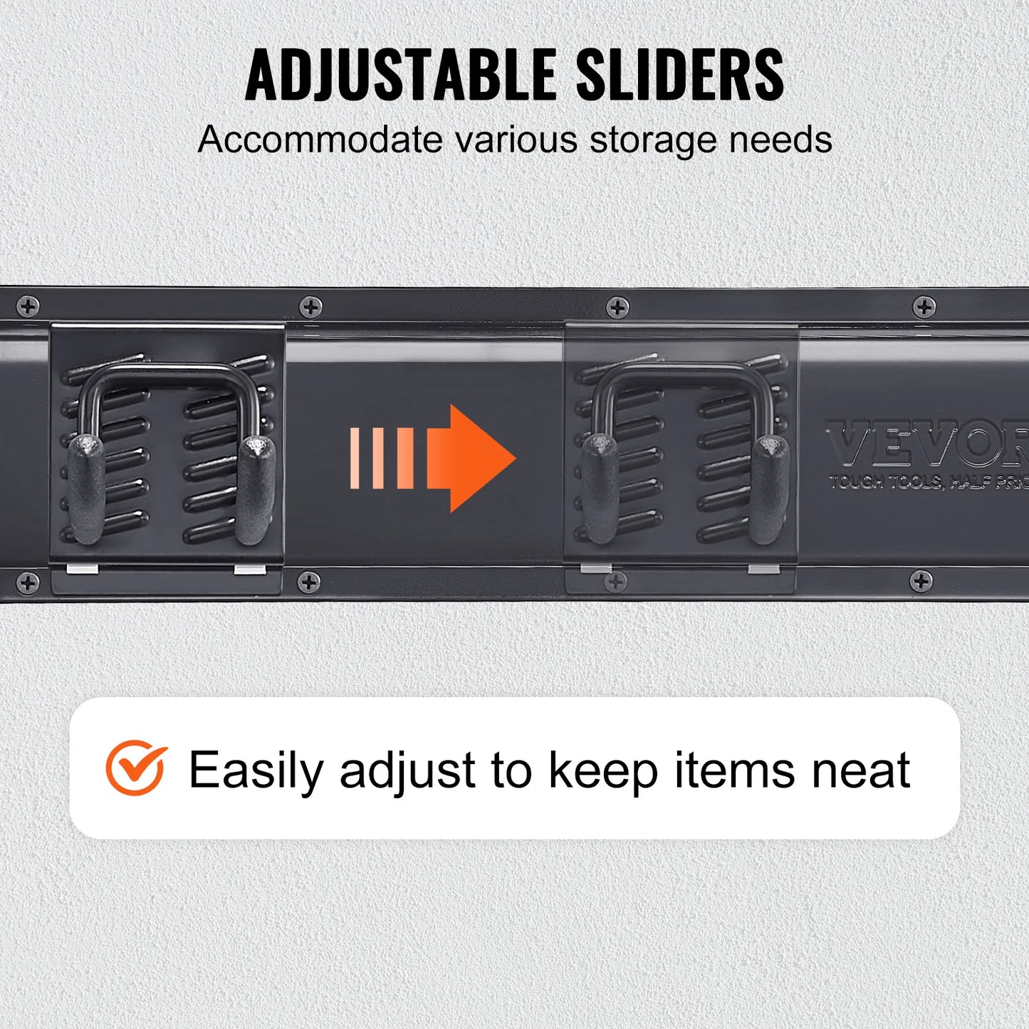 VEVOR Garage Tool Organizer Wall Mount Yard Garden Heavy Duty Storage Rack with Adjustable Hooks Rails for Shovels Trimmers Hose