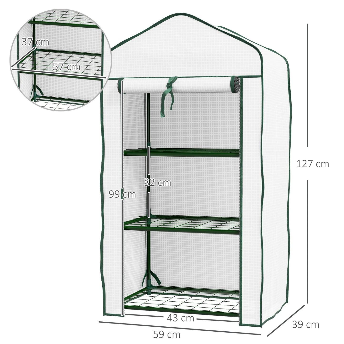 3 Tier Mini Greenhouse with Reinforced PE Cover, Outdoor Greenhouse, White