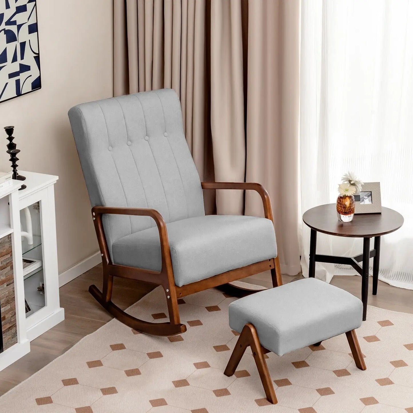 GOFLAME Rocking Chair with Ottoman Upholstered Fabric Tufted Glider Chair & Footrest Set
