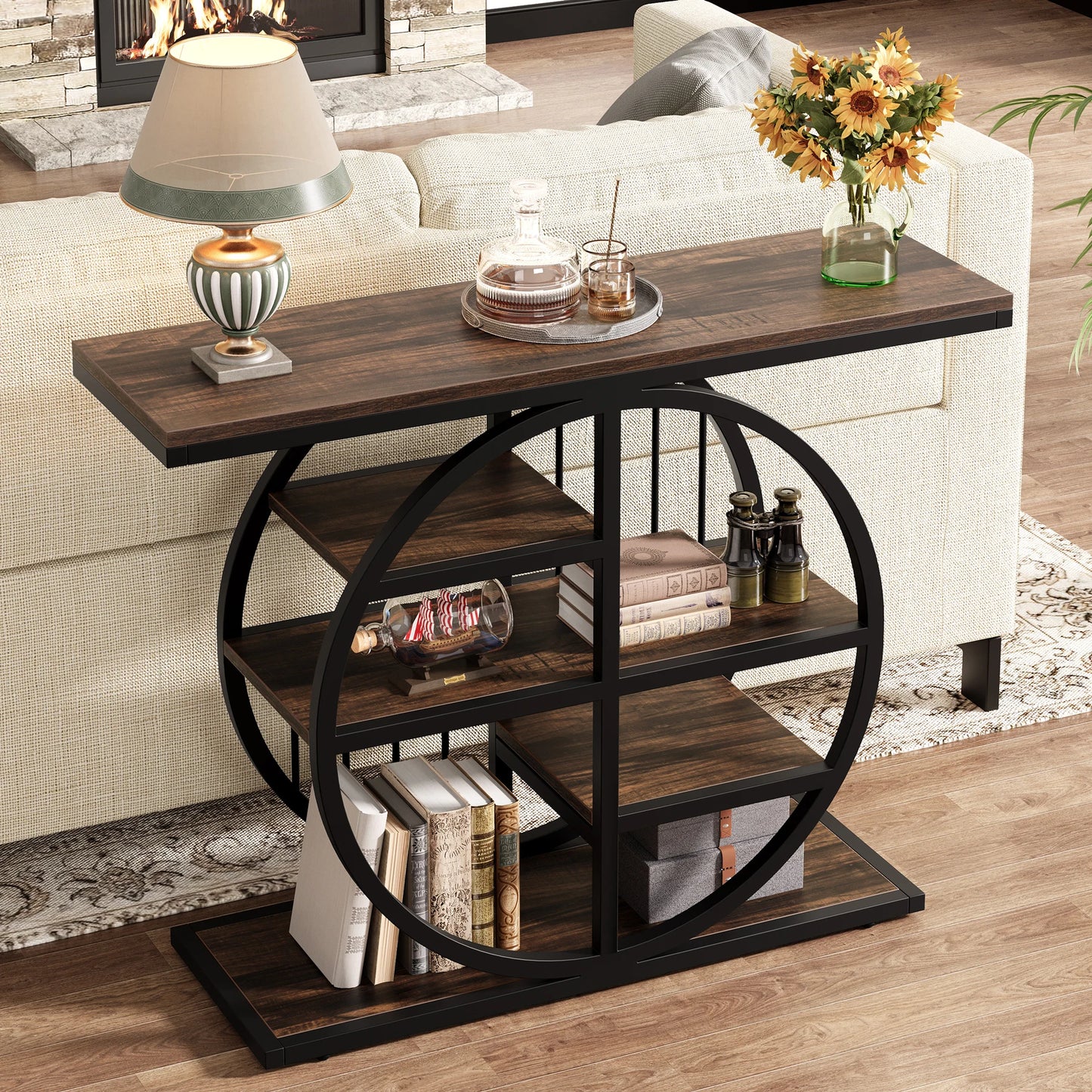 Tribesigns Console Table, 39.4-Inch Entryway Table with Thickened Tabletop, 4- Tier Industrial Narrow Hallway Sofa Table