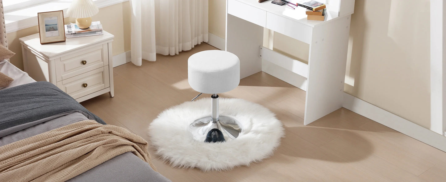 1PC White Round Swivel Bar Stools Height-Adjustable Makeup Stools Corduroy Padded Stools for Office Kitchen Home