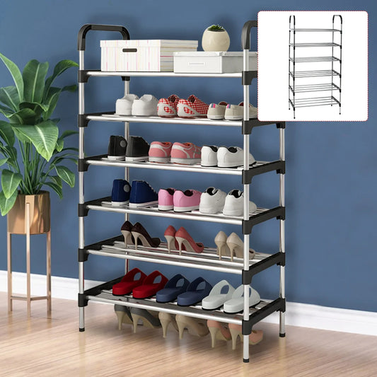 Minimalist Tiered Shoe Rack 60x30x110cm Space-Saving Floor Stand, Ventilated Metal Frame, Easy Assembly, Durable Shoe Organize