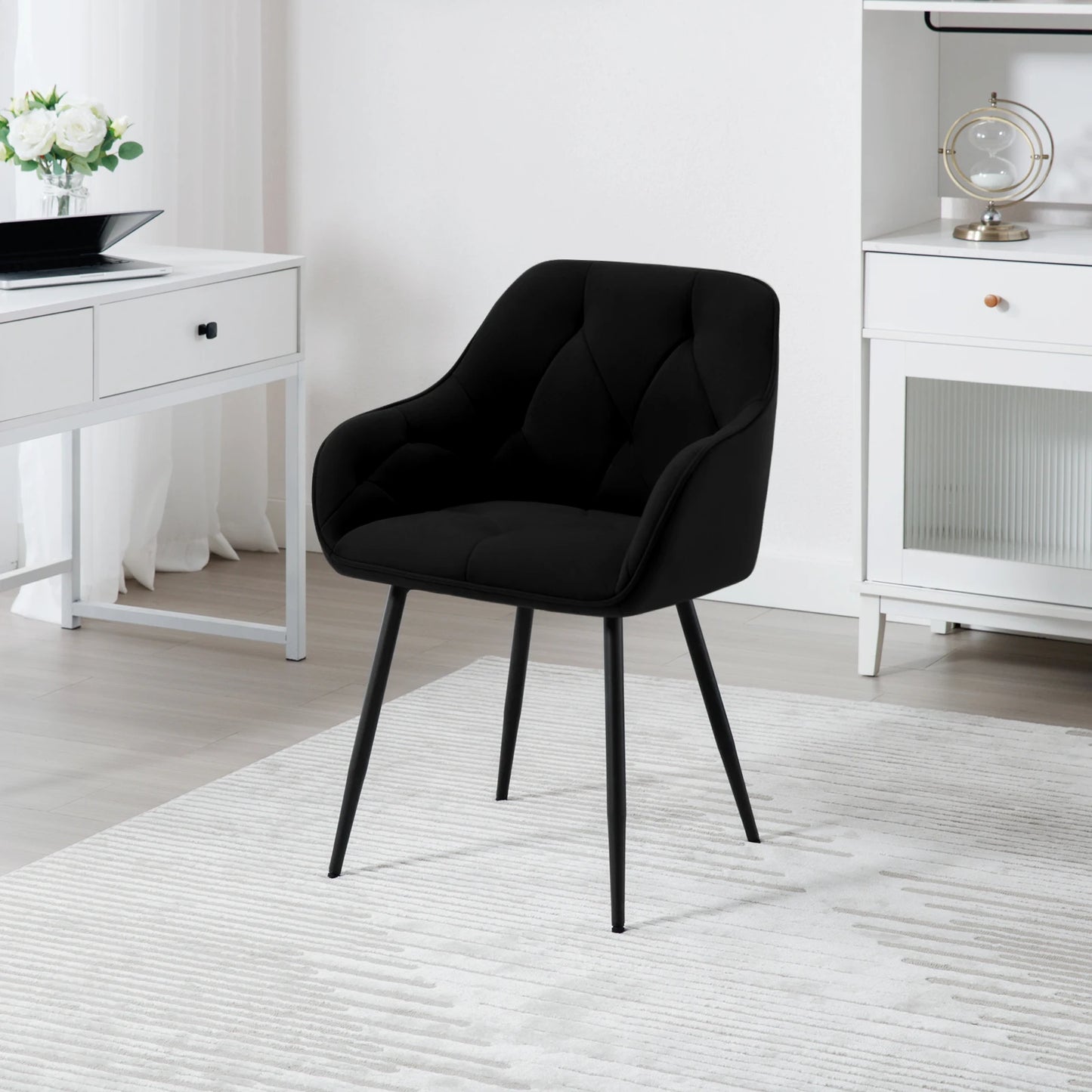 WOLTU 2PCS/Set Dining Chairs Upholstered Kitchen Chairs with Backrest Armrests Metal Legs for Living Room Office Dressing Table