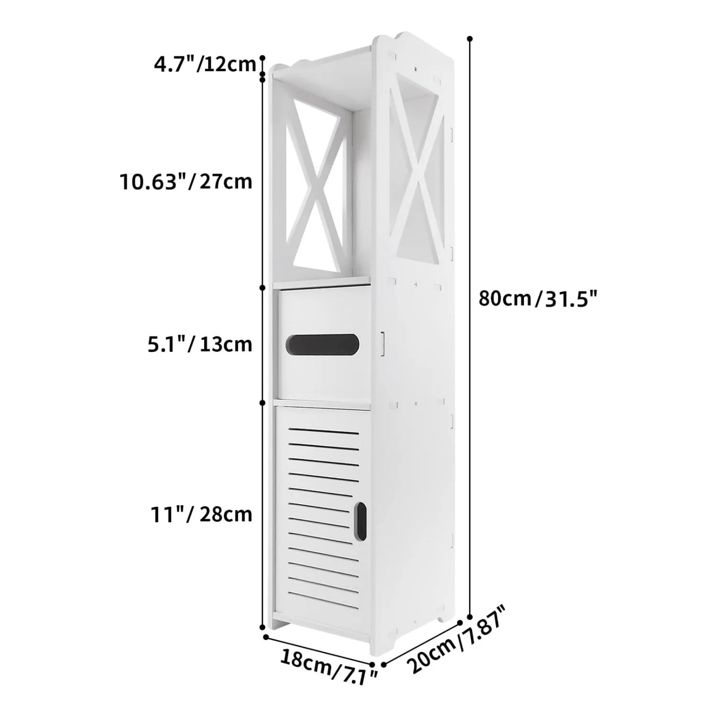 BRIEFNESS Bathroom Cabinet Waterproof Cabinet Freestanding Toilet Paper Cabinet Freestanding Storage Shelf White 80 x 18 x 20 cm
