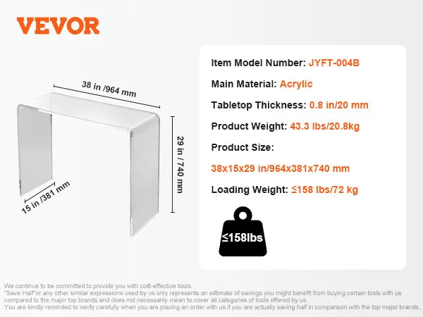 VEVOR Acrylic End Table C-Shaped Lucite Side Table Clear Acrylic Side Table for Drink Food Snack used in Living Room Bedroom