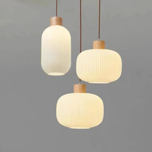 Japanese Wabi Sabi Style White Glass Lamp for Home Decoration Kitchen Bedroom Dining Room Pendant Light