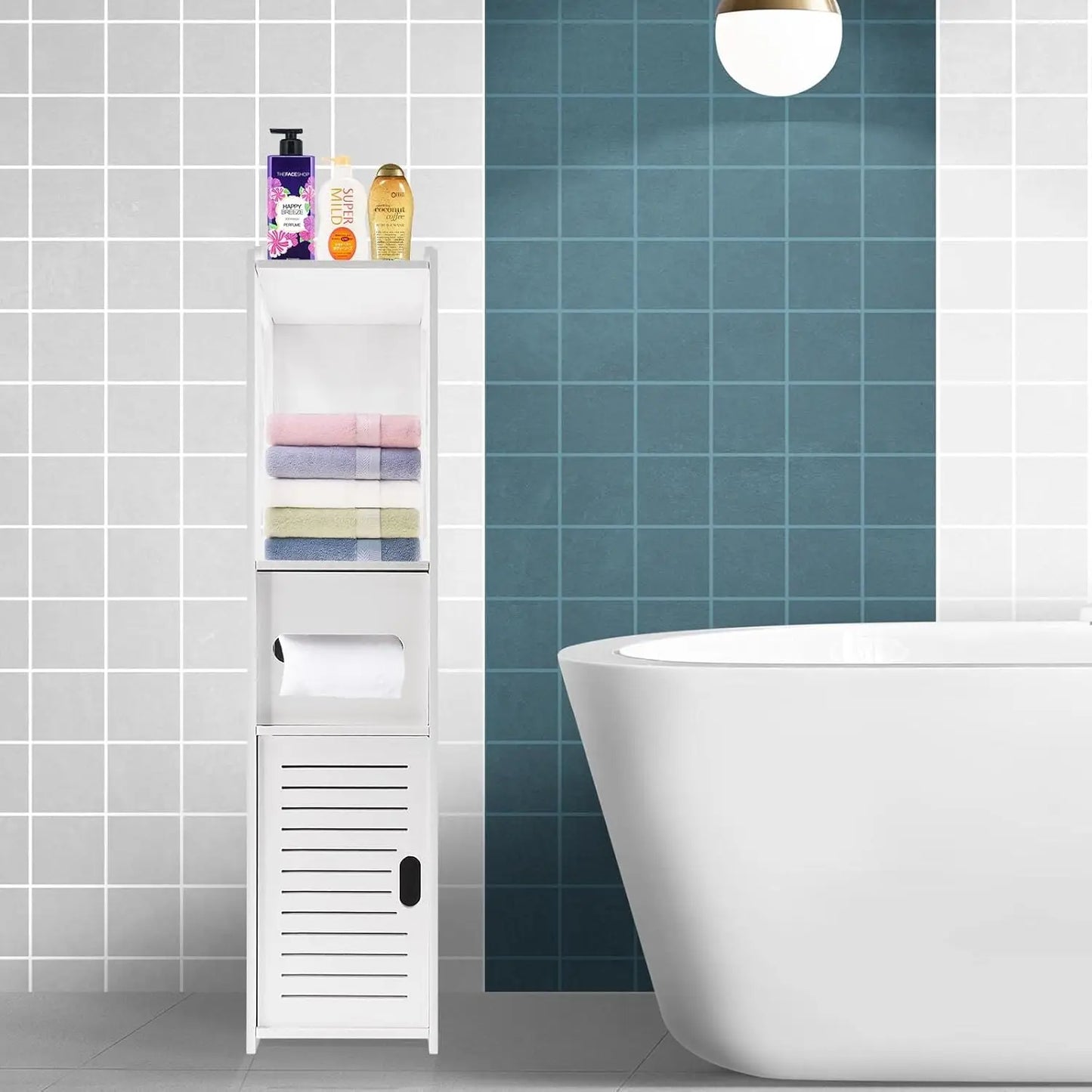BRIEFNESS Bathroom Cabinet Waterproof Cabinet Freestanding Toilet Paper Cabinet Freestanding Storage Shelf White 80 x 18 x 20 cm