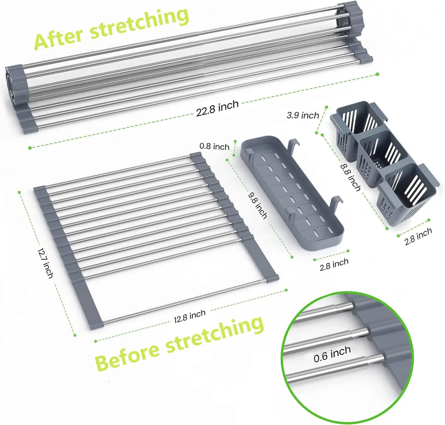 Large Drying Mat Foldable Stainless Steel Over The Sink Dish Roll Up Rack