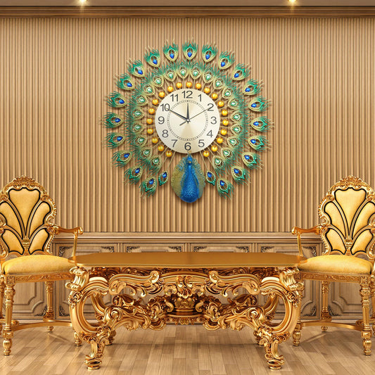 Peacock Clock Metal Silent Wall Clock None Ticking Decorative Large Wall Clock for Living Room Home Decor