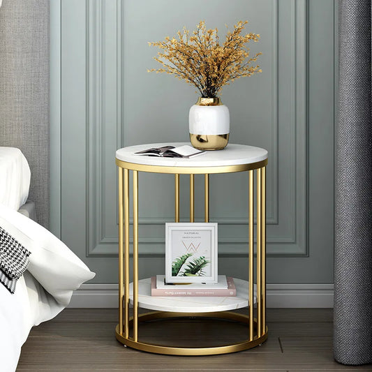 Round Marble Coffee Table Sofa Side Table Living Room Home Furniture Metal Frame 3 Colors