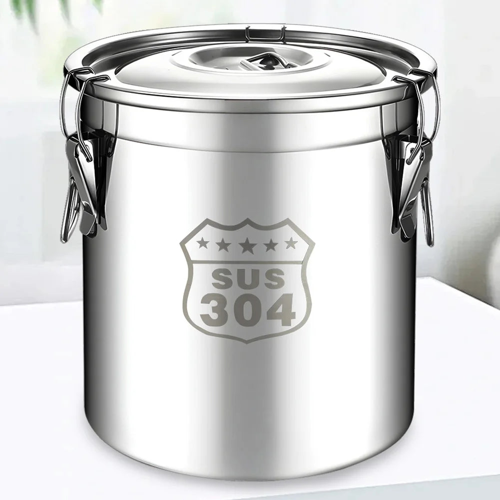 6/12L Stainless Steel Airtight Canister with Seal Lid Food Rice Oil Milk Storage Bucket Grain Storage Container for Home Kitchen