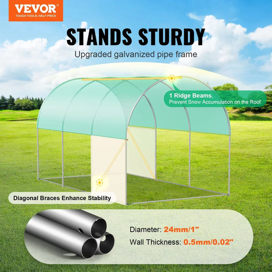 VEVOR Walk-in Tunnel Greenhouse Hoop House Greenhouse Tunnel Plant Hot House with Steel Frame Green PE Cover Roll-up Zipper Door