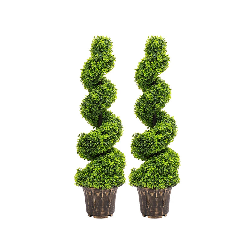 Voltsify 2pcs Artificial Potted Rotating Topiary Trees Garden Yard Ornament with Pot, 90CM
