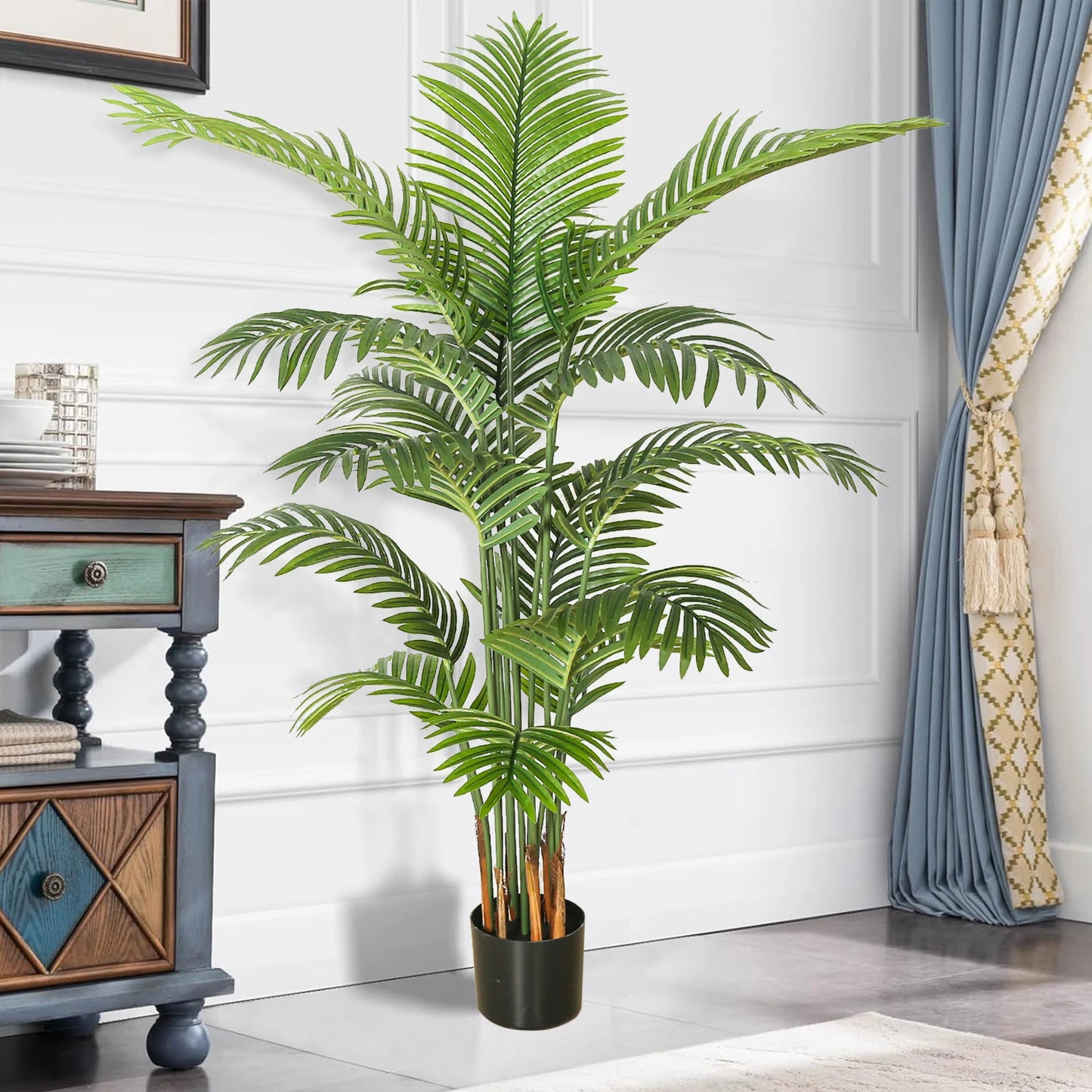 160cm Fake Tropical Palm Tree with 15 Leaves,Perfect Faux Plants in Pot for Indoor Outdoor House Home Office Modern Decoration