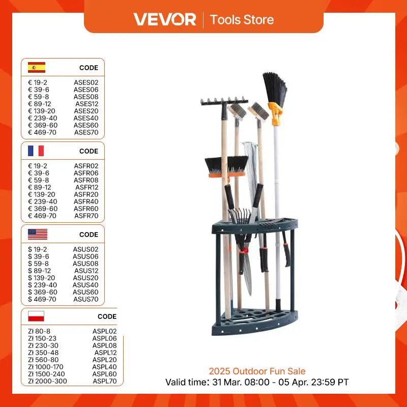 VEVOR 19 Slots Garden Tool Organizer Yard Tool Tower PP Rack Long-Handled Rake/Broom/Shovel Stand Holder for Garage Outdoor