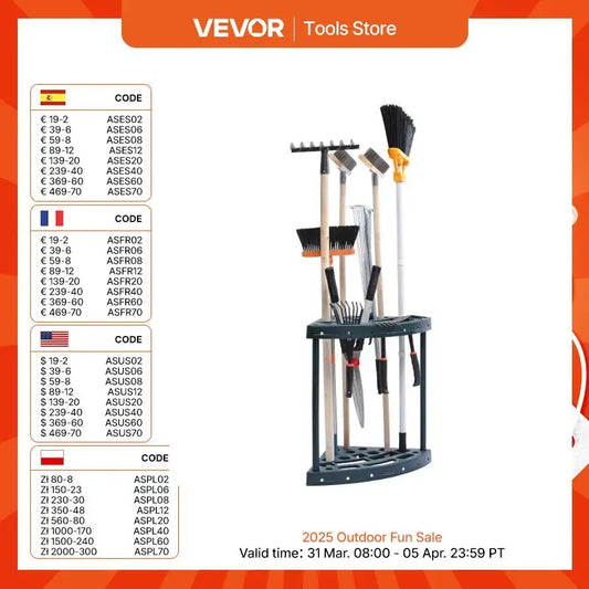 VEVOR 19 Slots Garden Tool Organizer Yard Tool Tower PP Rack Long-Handled Rake/Broom/Shovel Stand Holder for Garage Outdoor