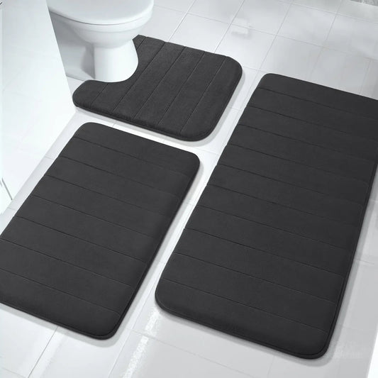 Black Memory Foam Bath Mat Soft Comfortable Super Water Absorption Non-Slip Thick Machine Washable Easy to Dry Home Floor Rug