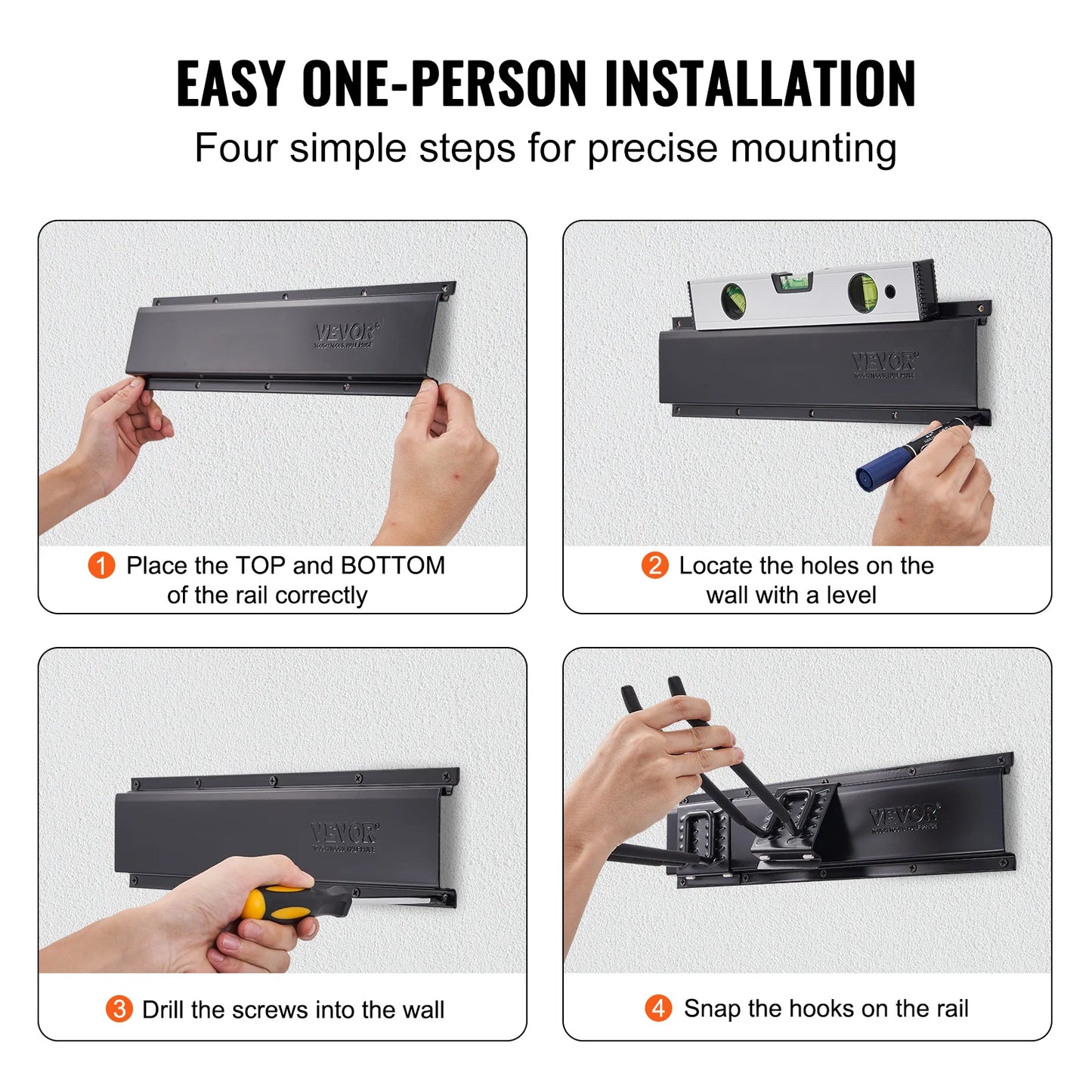 VEVOR Garage Tool Organizer Wall Mount Yard Garden Heavy Duty Storage Rack with Adjustable Hooks Rails for Shovels Trimmers Hose