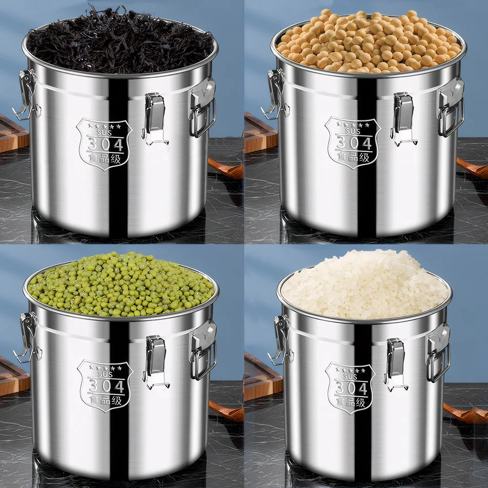 6/12L Stainless Steel Airtight Canister with Seal Lid Food Rice Oil Milk Storage Bucket Grain Storage Container for Home Kitchen