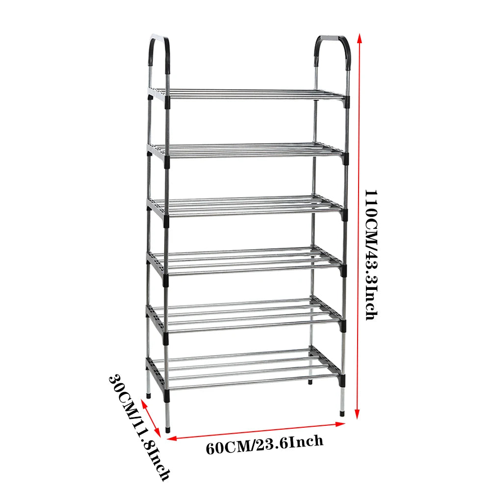 Minimalist Tiered Shoe Rack 60x30x110cm Space-Saving Floor Stand, Ventilated Metal Frame, Easy Assembly, Durable Shoe Organize