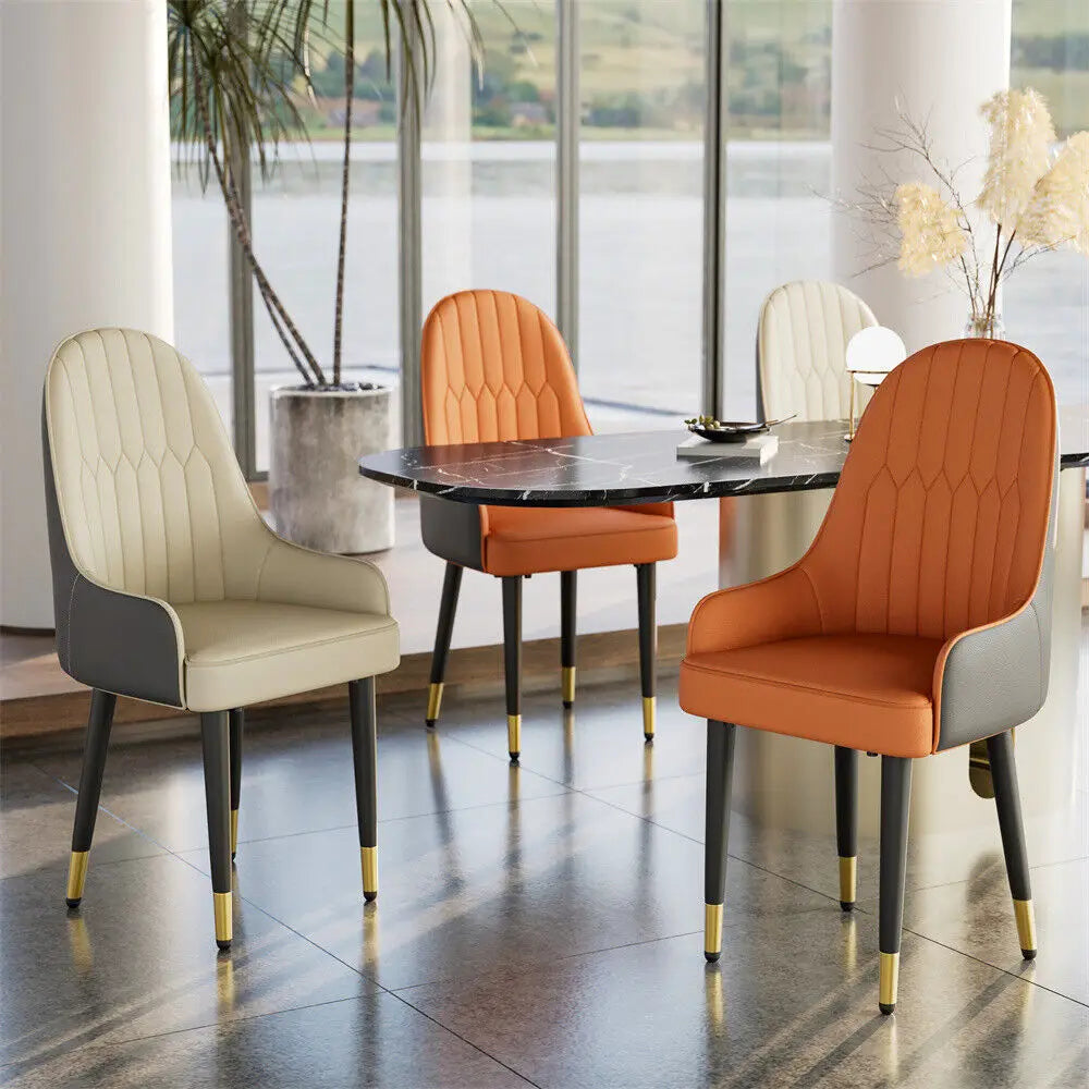 LUVODI 4-6 People Seats Marble Dining Table with Chair 1.2m Restaurant Kitchen Cafe Shop Coffee Table Furniture with Metal Legs