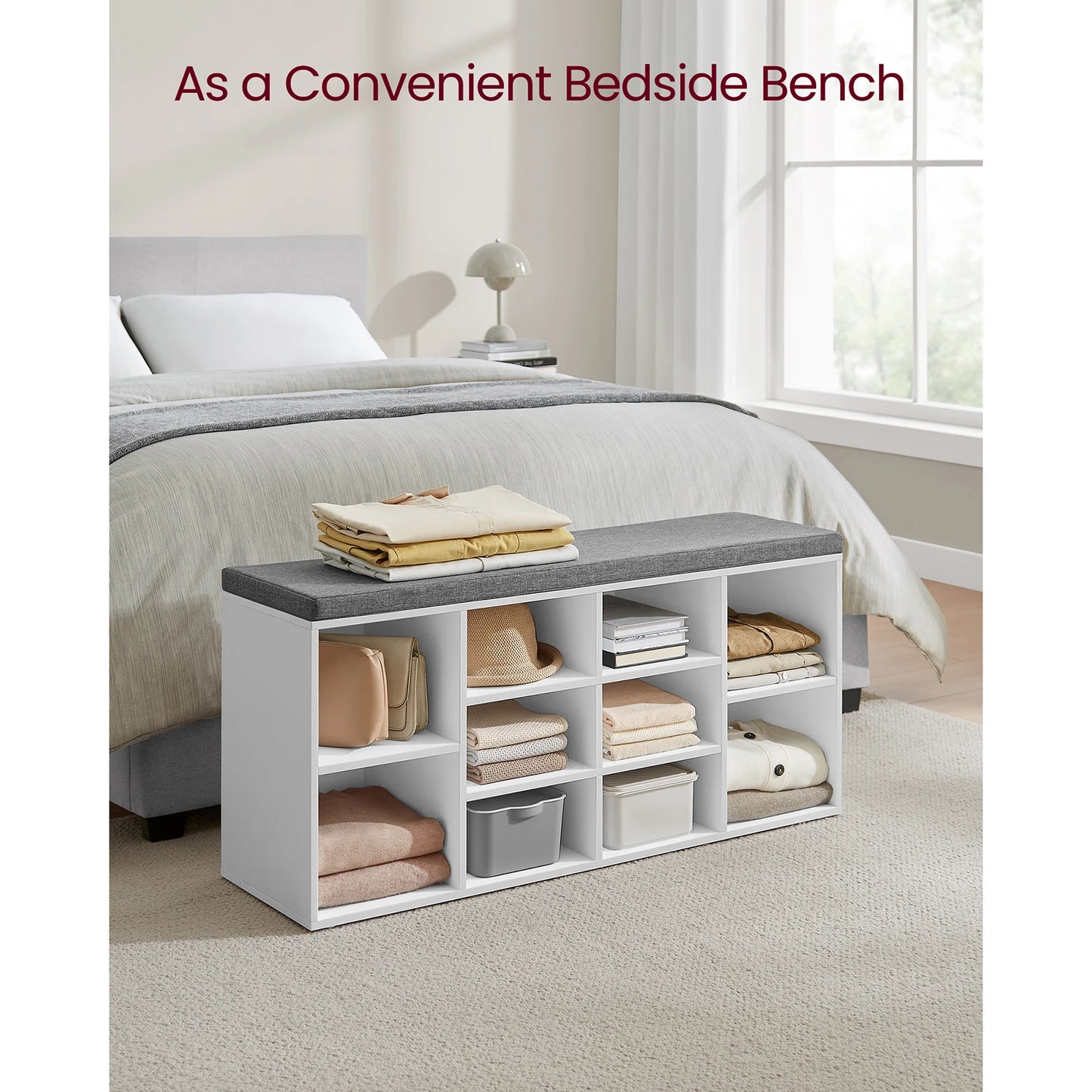 VASAGLE Shoe Bench, Shoe Shelf, Shoe Rack, Storage Cabinet, 10 Compartments, with Cushion, for Entryway, 104 x 30 x 48 cm
