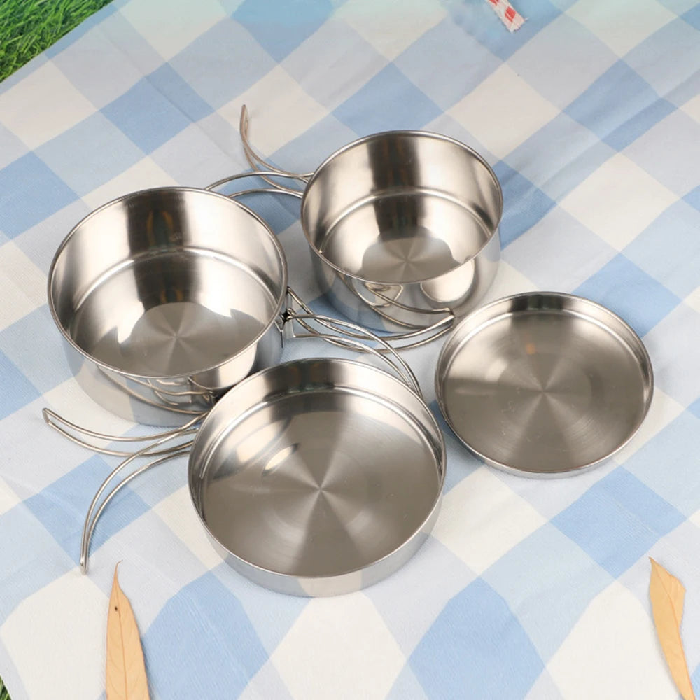 Outdoor Stainless-Steel Camping Cookware Set Camping Bowl Outdoor Bowl Pot Set Hiking Backpacking Cooking Picnic  Cooking  Tool