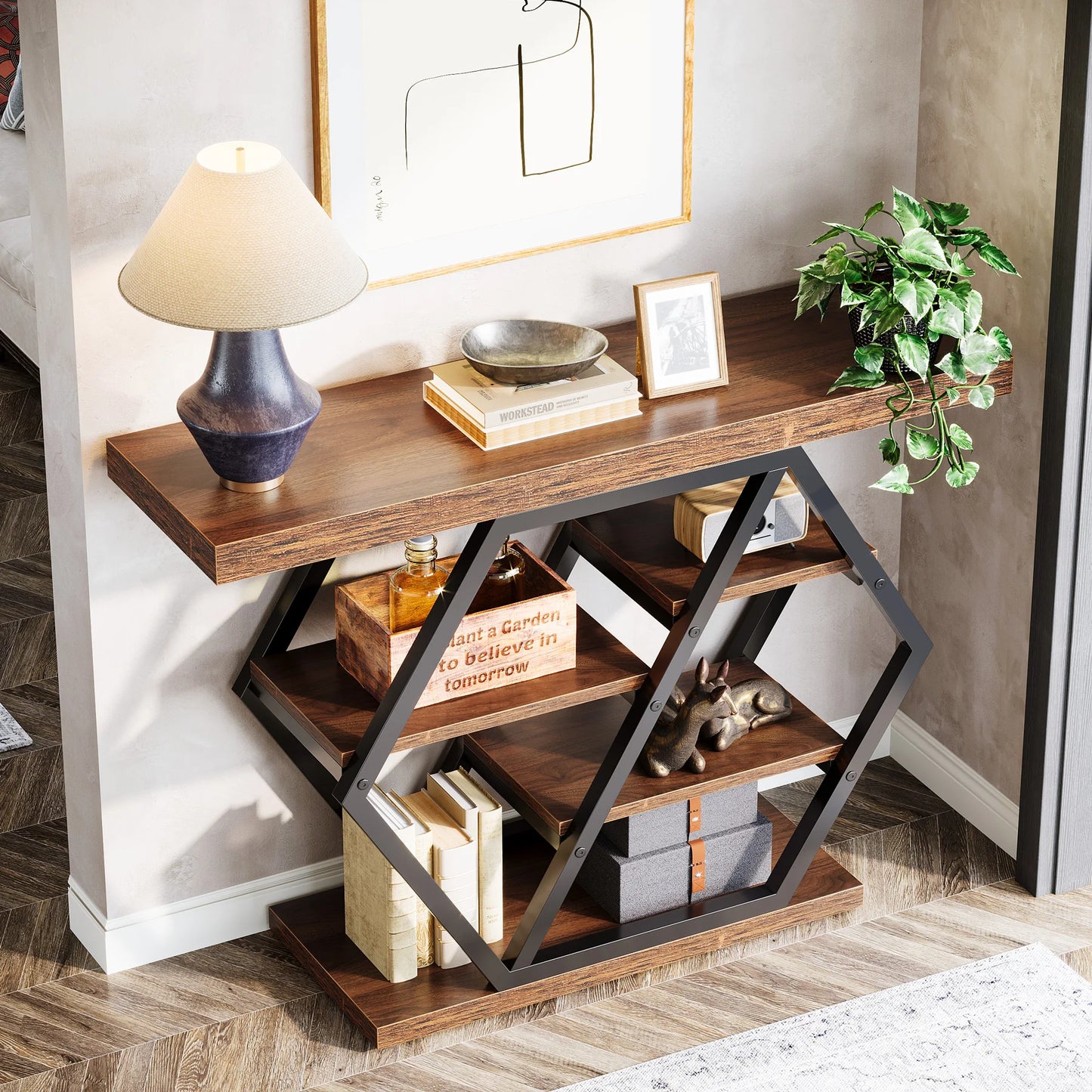 Tribesigns Console Table, 39.4-Inch Entryway Table with Thickened Tabletop, 4- Tier Industrial Narrow Hallway Sofa Table