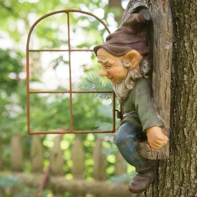 Creative Garden Gnome Statue Elf Out Tree Hug Suitable for Home Courtyard Porch Table Decoration