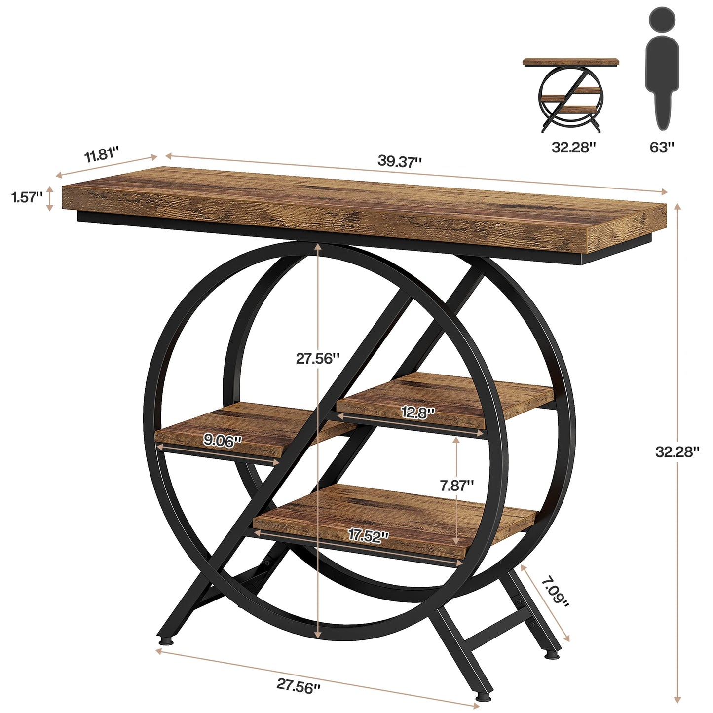 Tribesigns Console Table, 39.4-Inch Entryway Table with Thickened Tabletop, 4- Tier Industrial Narrow Hallway Sofa Table