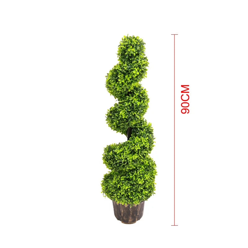Voltsify 2pcs Artificial Potted Rotating Topiary Trees Garden Yard Ornament with Pot, 90CM
