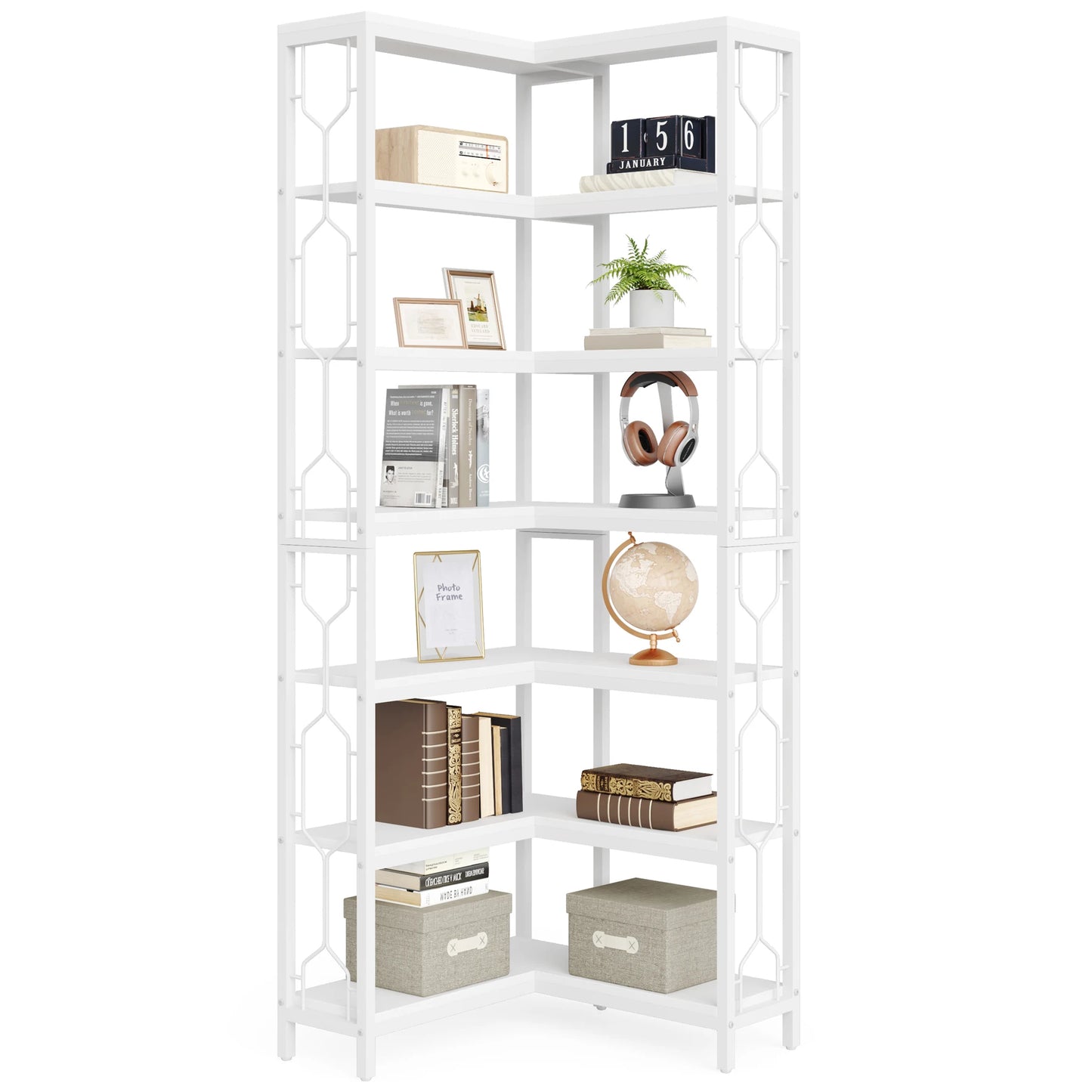 Tribesigns 7-Shelf Corner Bookshelf,Large Modern Corner Bookcase, 7-Tier Tall Corner Shelf Storage Display Rack with Metal Frame
