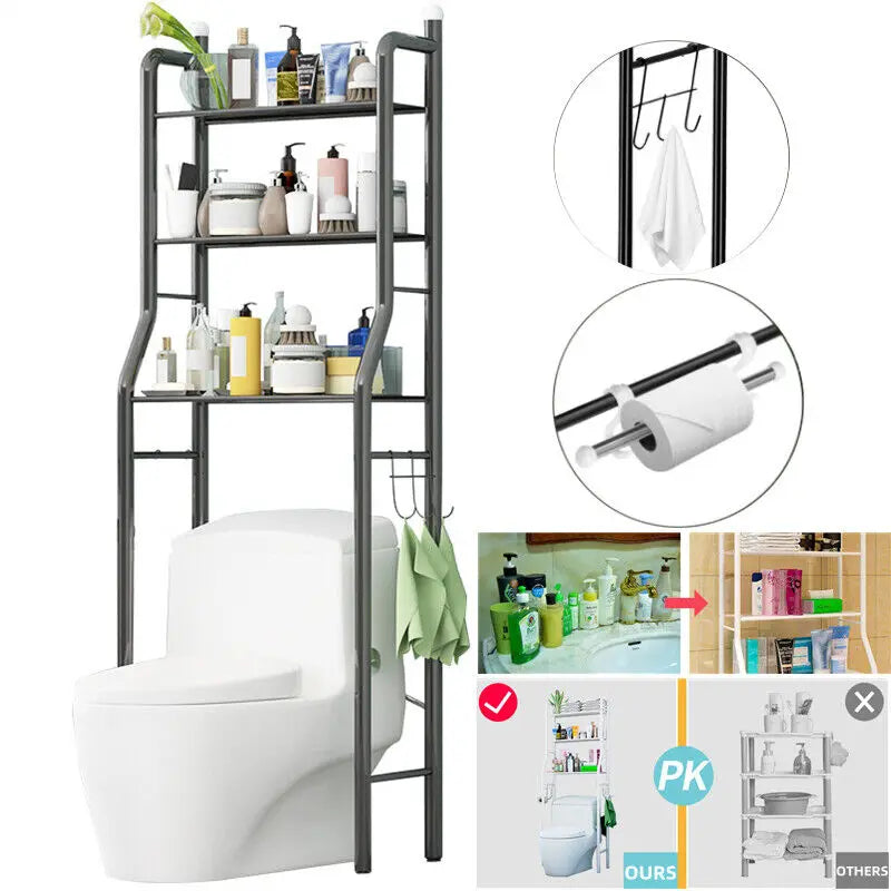 3Tier Over Toilet Storage Rack Laundry Washing Machine Shelf Organizer UK Spot~