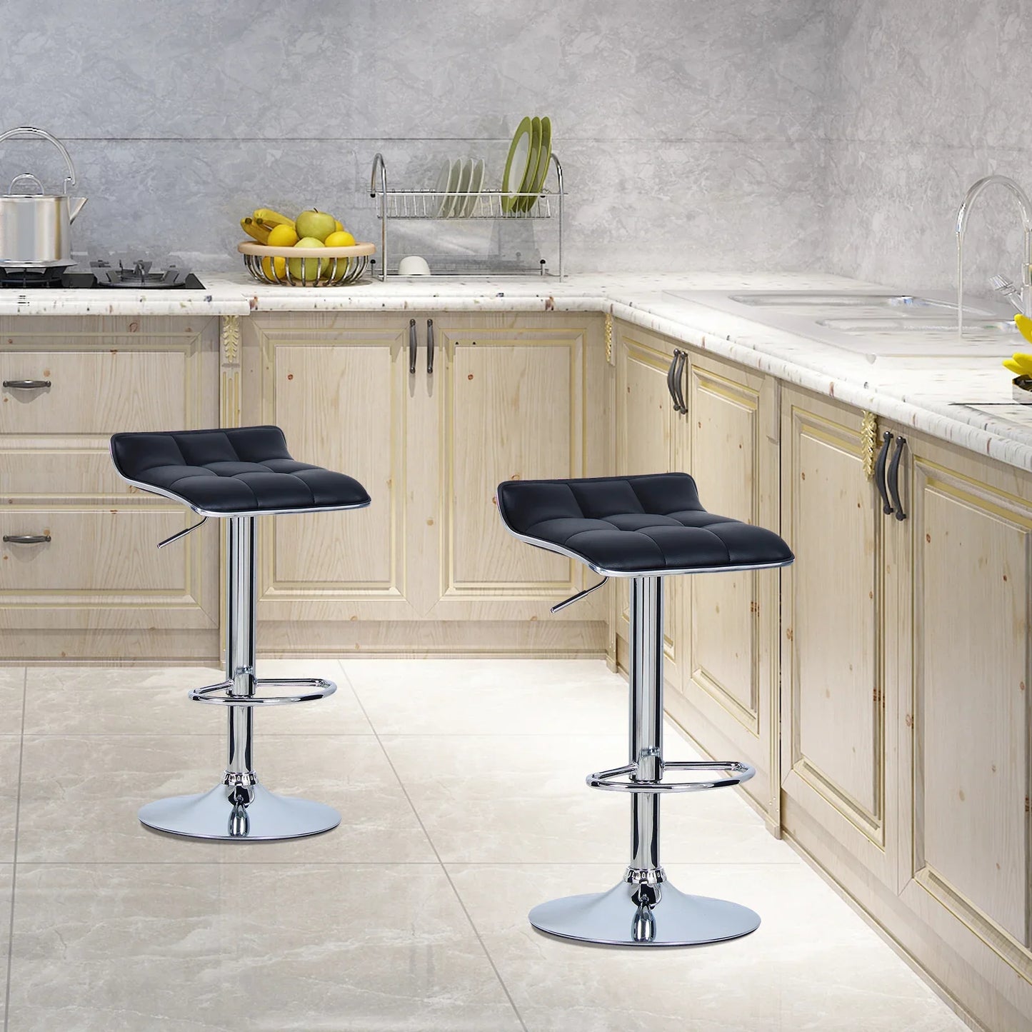 2PCs/Set Bar Stools Counter Stool Faux Leather Well Padded Seat Surface Dining Room Chair Hight-Adjustable Swivel Bar Chair