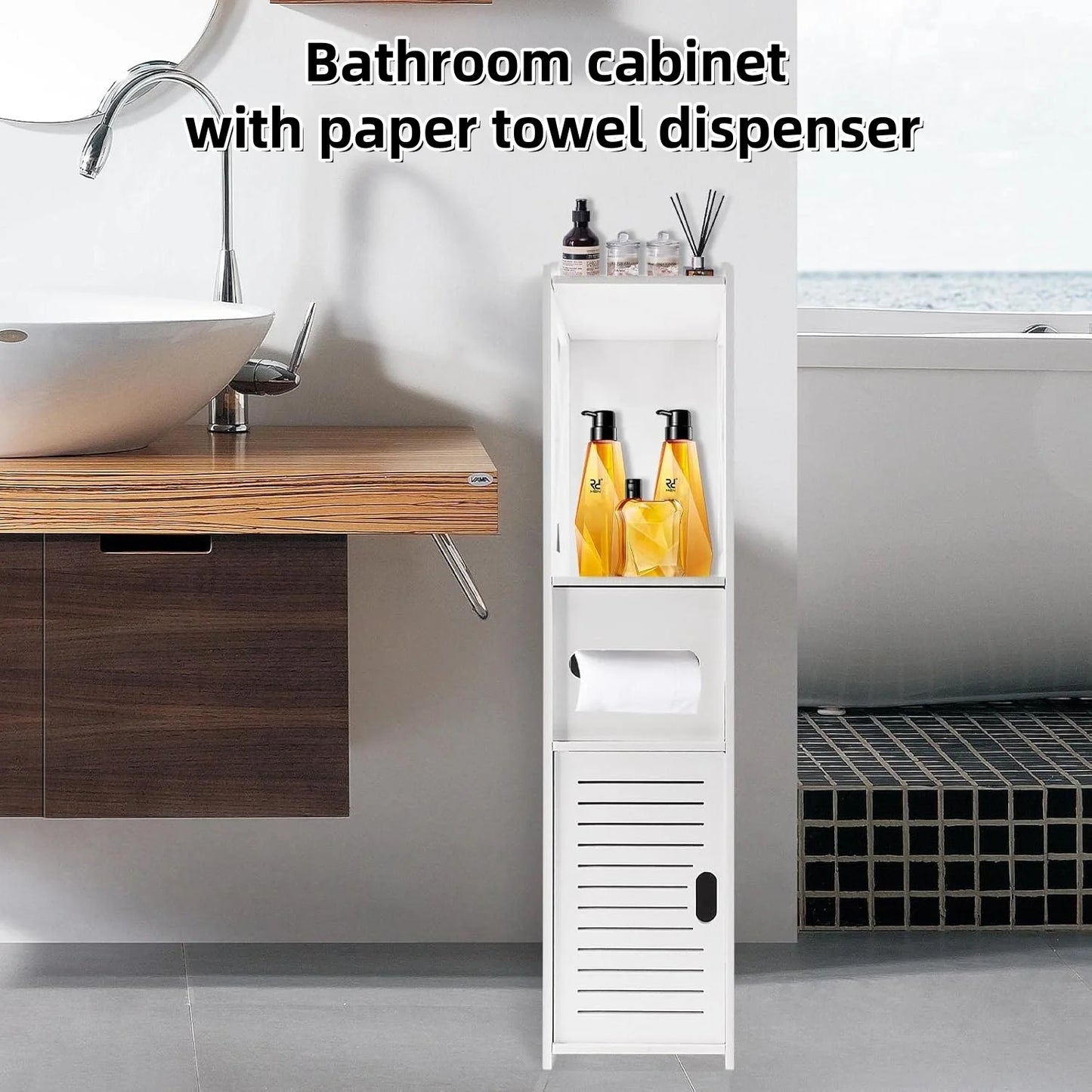 BRIEFNESS Bathroom Cabinet Waterproof Cabinet Freestanding Toilet Paper Cabinet Freestanding Storage Shelf White 80 x 18 x 20 cm