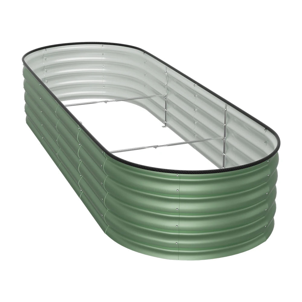 240CM Green Gardens Plan Oval-Shaped Galvanized Steel Raised Garden Bed