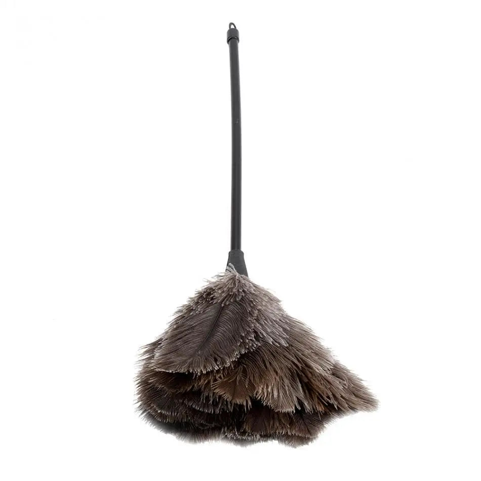 40cm Natural Ostrich Feather Duster with Handle - Ideal for Cleaning Books, Keyboards & Home Décor
