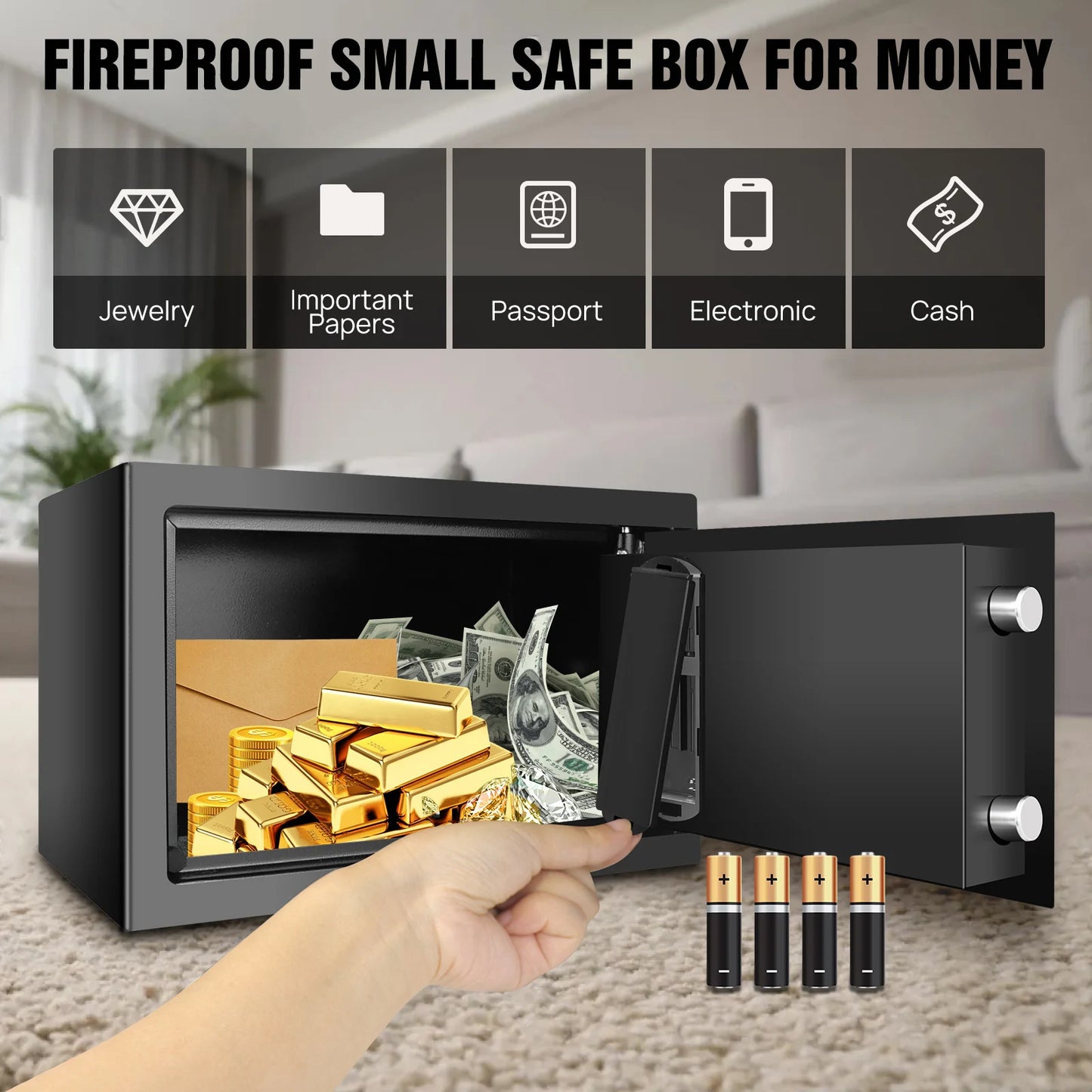 8.5L Small Digital Safe for Home,Electronic Cabinet Safes Fireproof Safes with Key &Electronic Lock,Security Safe Cash Box