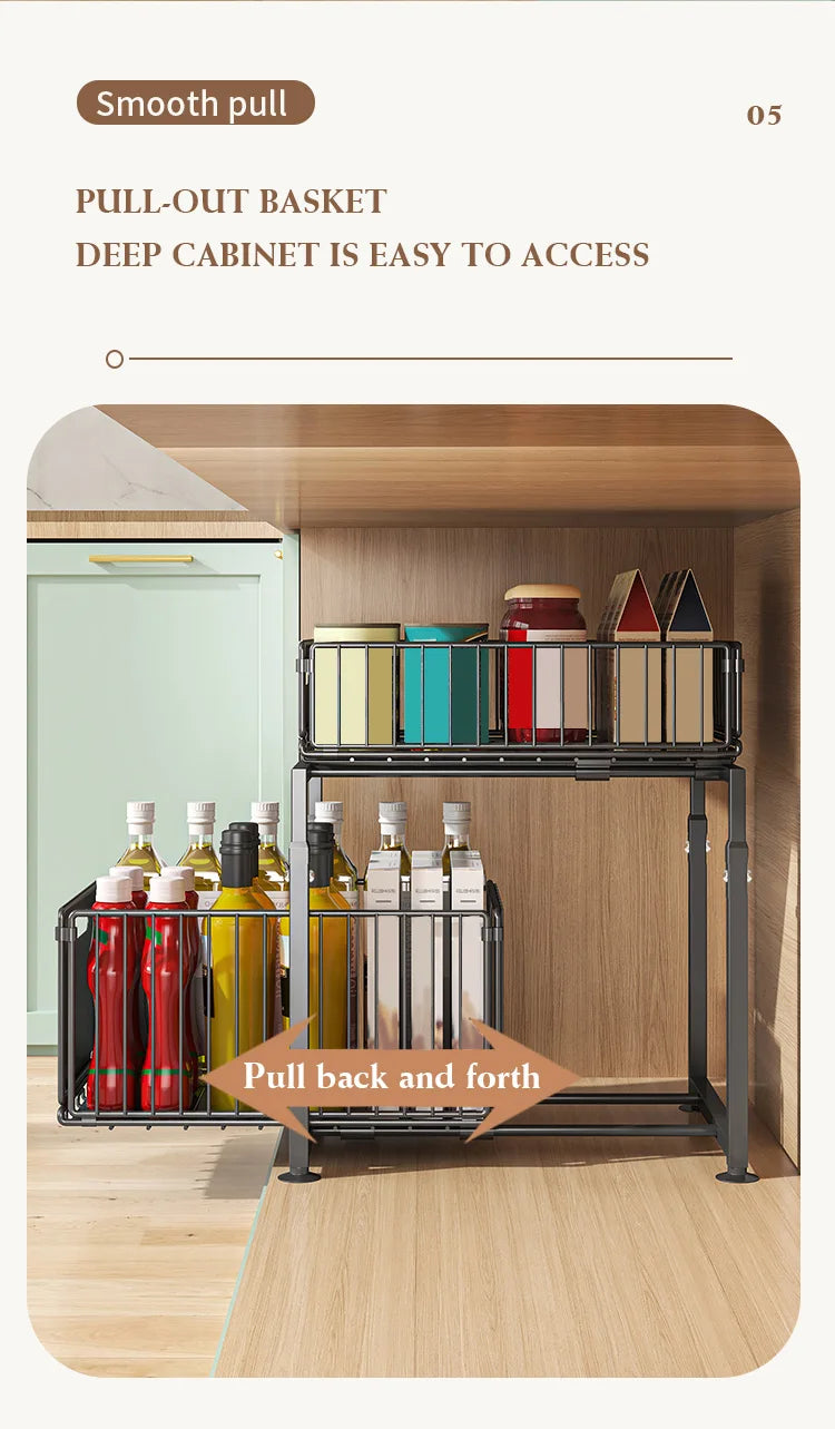 1pc,Slide-out storage rack,Cabinet pull-out storage basket,Punch-free storage rack with suction cups,Spice rack, cutlery rack