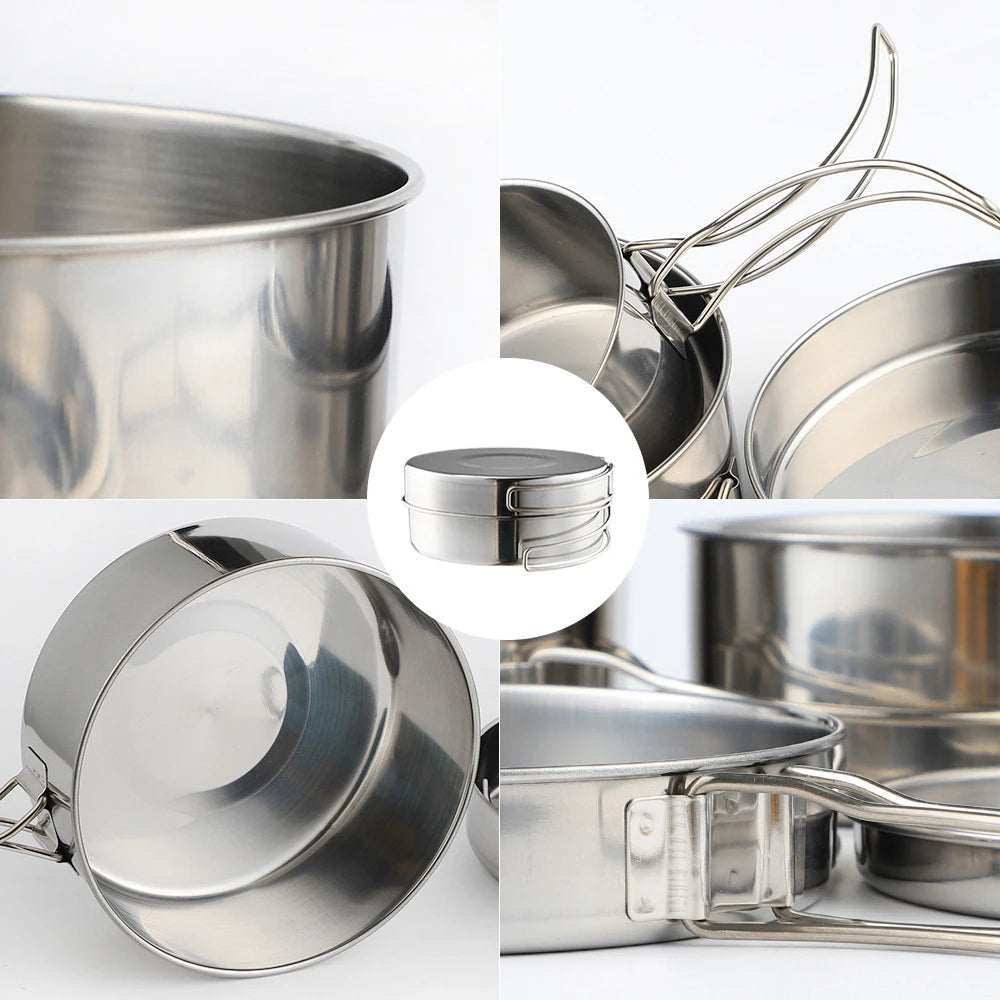 Outdoor Stainless-Steel Camping Cookware Set Camping Bowl Outdoor Bowl Pot Set Hiking Backpacking Cooking Picnic  Cooking  Tool