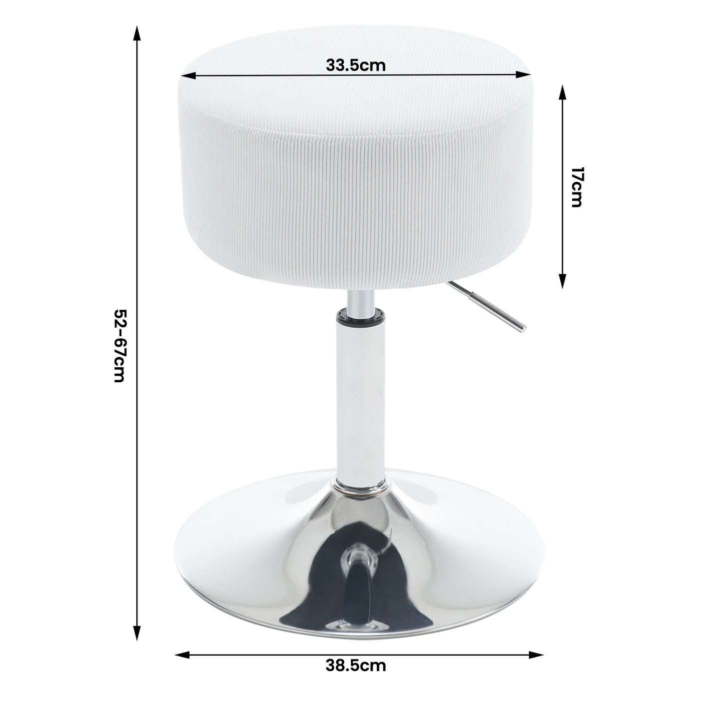 1PC White Round Swivel Bar Stools Height-Adjustable Makeup Stools Corduroy Padded Stools for Office Kitchen Home