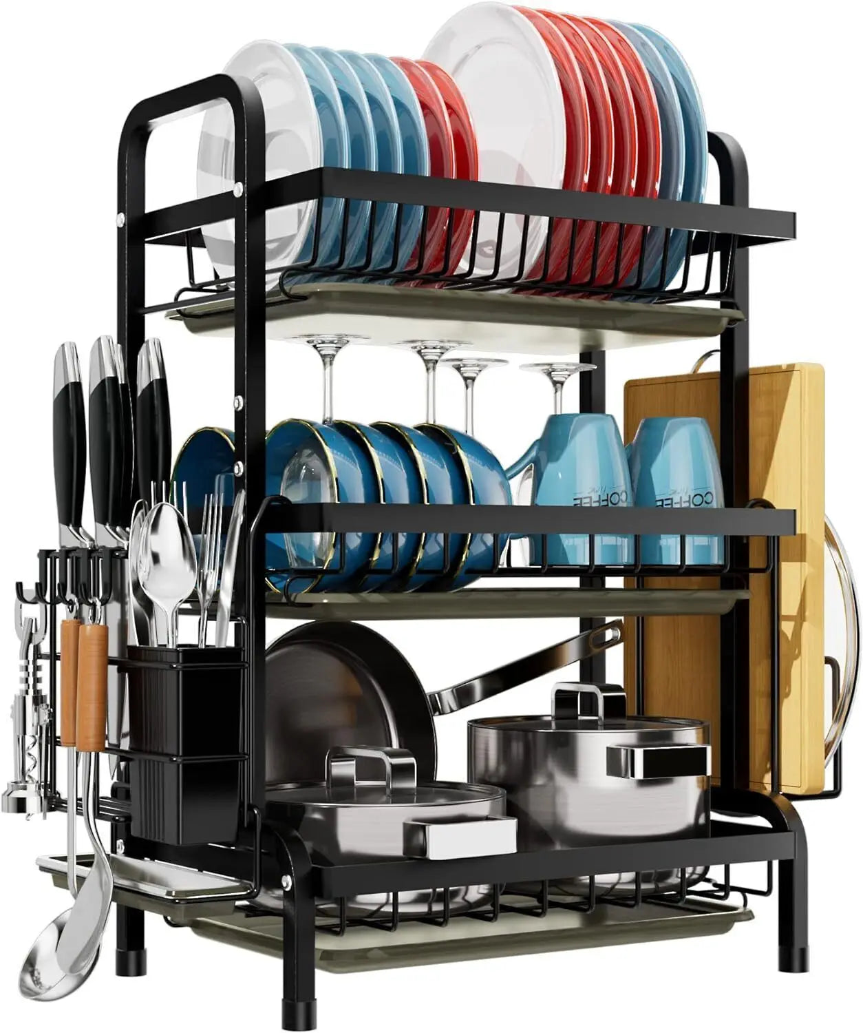 3 Tier Kitchen Sink Dish Drainer With Drip Tray Cutlery Holder Plate Rack